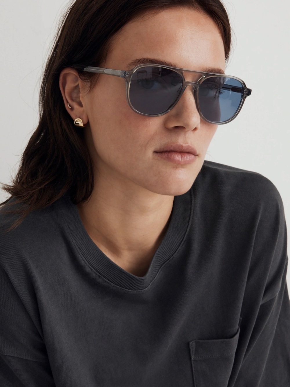 Madewell Translucent Gray Frame Sunglasses with Blue Lenses